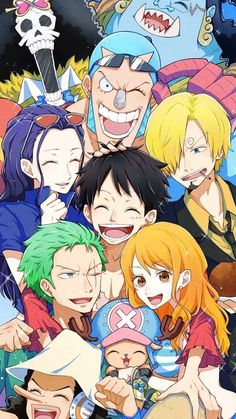 an image of anime characters with their faces painted in different colors and sizes, all smiling