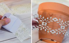 Lace Flowers Diy, Wall Pots, Cricut Access, Cricut Stencils, Flower Pot Design, Flower Pot Crafts, Diy Flower Pots, Clay Wall, Easy Craft Projects