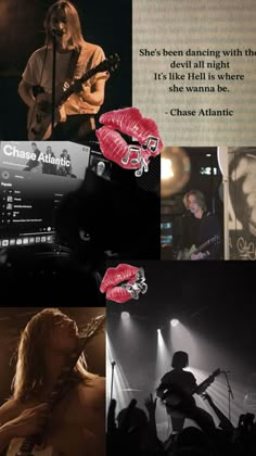 collage of photos with text and images from the movie charlie atlantic, including an image of a woman playing guitar