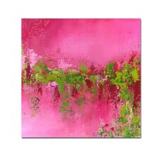 an abstract painting with pink and green colors