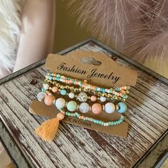 6 Piece Bohemian Bracelets. Stretch To Fit. Peach, Mint, Sky Blue And White Beads. Pandora Green, Bohemian Beaded Bracelet, Bead Woven Bracelet, Cameo Bracelet, Michael Kors Bracelet, Bracelet Packaging, Bracelet Stand, Tube Bracelet, Women Anklets