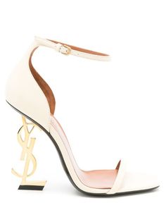 Hak Tinggi, Beige Sandals, Ysl Heels, Ysl Shoes, Saint Laurent Shoes, White Heels, Designer Sandals, Designer Heels, Gold Leather