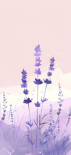 some purple flowers and grass on a pink background