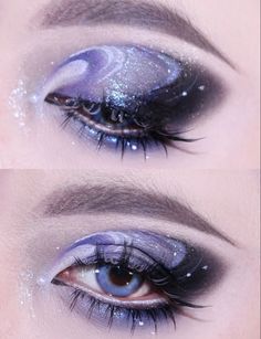 Planet Eye Makeup, Purple Star Makeup, Space Eye Makeup, Moon Eye Makeup, Space Themed Makeup, Space Makeup Looks, Stardust Makeup, Starry Makeup, Galaxy Makeup Looks