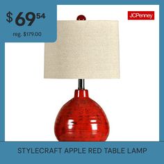 a red table lamp with a price tag for $ 699 00 on the image