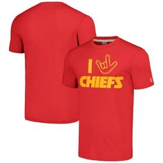 The Unisex Homage Red Kansas City Chiefs The NFL ASL Collection by Love Sign Tri-Blend T-Shirt is a must-have for any devoted Kansas City Chiefs fan. This tri-blend tee features screen-printed graphics from the NFL ASL Collection by Love Sign, showcasing your support for the Chiefs and the deaf community. Made from a comfortable blend of polyester, cotton, and rayon, this t-shirt is perfect for game day or any day you want to show your Chiefs pride. American Sign Language, Love Sign, Uniform Design, Love Signs, Women Hoodies Sweatshirts, Sign Language, San Francisco 49ers, Kansas City Chiefs, Soft Shorts