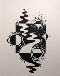 an abstract black and white drawing on paper