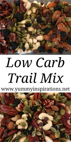 a pile of nuts with the words low carb trail mix