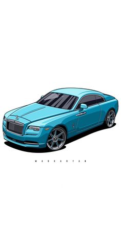 a drawing of a blue car on a white background