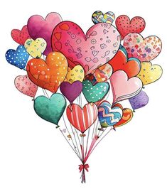 a bunch of heart shaped balloons are in the shape of a bouquet on a white background