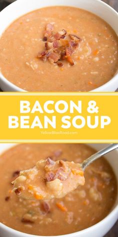 two bowls of creamy bacon and bean soup