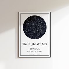 the night we met poster hangs on the wall in an empty room with white walls