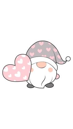 a cartoon character with hearts on it's head and a heart shaped pillow in the background