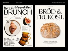 two magazine covers with bread and drinks on them