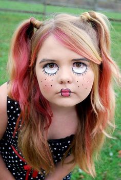 Creepy Doll Makeup, Doll Makeup Halloween, Halloween Makeup For Kids, Obličejové Masky, Creepy Doll Halloween, Halloweenský Makeup, Doll Face Paint, Cool Halloween Makeup