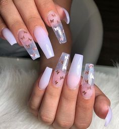 Ombre Coffin Nails, Ombre Coffin, Bright Summer Acrylic Nails, Nails Clear, Nails Styles, Summer Gel Nails, Butterfly Nails