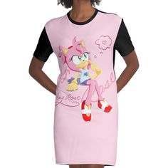 Loose and casual fit jersey t-shirt dress. Printed polyester blend front panel, solid color 100% cotton back/sleeves/rib. Size range XS-2XL. A cute drawing of Amy Rose. A Cute Drawing, Rose Graphic, Cute Drawing, Amy Rose, Dress For Sale, Casual Fit, Casual Fits, Jersey T Shirt, T Shirt Dress