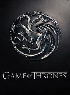 the game of thrones logo is shown on a black background, with silver accents