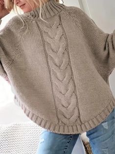 Cozy and stylish. This sweater will keep you warm and fashionable all winter long. The mock neck and cable knit texture make this sweater comfortable to wear all-day. Plain Sweaters, Winter Pullover, Hem Sweater, Thick Sweaters, Pullover Sweater Women, Loose Sweater, Knitted Jumper, Mock Neck Sweater, Knitted Pullover Sweaters