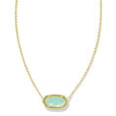 Kendra Scott | Elisa Gold Pendant Necklace in Light Green Mother of Pearl - Giddy Up Glamour Boutique Kendra Scott Elisa, Short Pendant Necklace, Giddy Up Glamour, Kendra Scott, Brass Material, Gold Pendant Necklace, Mother Of Pearl, Light Green, Gold Pendant