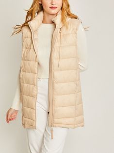 "NO REFUNDS-please check sizing Small (2/4), Medium (6/8), Large (10) Packable Long Puffer Vest. Hooded, Long Fit and Packable bag. Warm, Light Weight and Cozy Puffer  Available in Black Cream Olive Model is Wearing Size Small. Model: 5'9\"  32B bust, 25\" waist, and 36\" hips.  Perfect, Soft Cozy top to wear with your Dainty Accessories. Active or lounge, also great for casual outings. Gentle Cycle, Hand Washing/Hang Dry Recommended. All non-textured apparel can be customized with patches or vi Long Puffer Vest, Dainty Accessories, Solid Hoodie, Graphic Leggings, Hoodie Vest, Gilet Long, Cozy Tops, Long Puffer, Hooded Vest