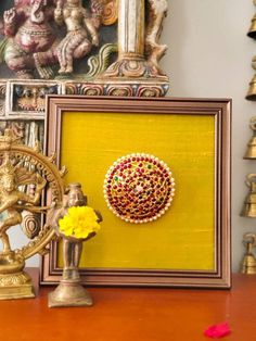 Diy Mdf Board Projects, Prabhavali Frame, Framed Fabric Art, Indian Inspired Decor, Indian Wall Decor, Ganpati Decoration At Home, Colourful Living Room Decor