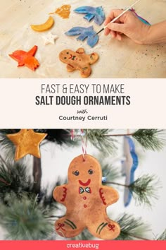 an ornament hanging from a christmas tree with the words fast and easy to make salt dough ornaments