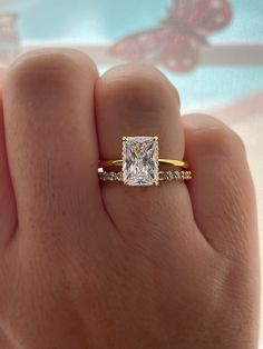 Yellow Gold Radiant Engagement Ring, Sparkly Engagement Rings, Rectangle Engagement Rings, Engagement Ring With Hidden Halo, Square Engagement Rings, Pretty Engagement Rings, Dream Wedding Ring, Fancy Things