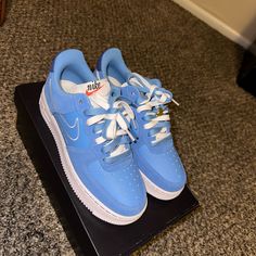 Brand New Blue Nike Custom Sneakers For Streetwear, Luxury Blue Nike Air Force 1 Sporty Sneakers, Luxury Blue Nike Air Force 1, Blue Synthetic Nike Air Force 1 For Streetwear, Blue Synthetic Lace-up Nike Air Force 1, Nike Golf Shoes, Red Basketball Shoes, Nike Air Max 2090, Nike Max