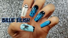 Billie Eilish Inspired Nail Art by Lizy YouTube Billie Eilish Nails Ideas, Billie Eilish Inspired Nails, Billie Eilish Nails, Concert Nails, Black Acrylic Nails, Nail Pictures, Acrylic Nails Coffin Pink