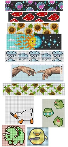 cross stitch patterns with hands reaching for each other's hand, in different colors