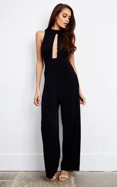 Fleabag Jumpsuit - Black Sleeveless Wide Leg Jumpsuit | SilkFred US Fleabag Jumpsuit, Satin Formal Gown, Back In Black, Sleek Fashion, Wide Leg Jumpsuit, Black Sleeveless, Black Jumpsuit, Back To Black, Wide Leg Trousers