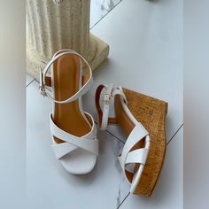 True To Size New In Box White Wedge Sandals 4 Inch Approximately Trendy White Wedge Sandals For Day Out, White Wedge Sandals, Womens Shoes Wedges, Wedge Sandals, 4 Inch, Color White, Wedges, Women Shoes, Sandals