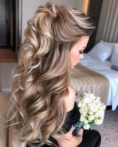 hairstyles hair wedding long half down curly veronika via instagram Down Curly Hairstyles, Marriage Rings, Mother Of The Bride Hair, Wedding Hairstyles Updo, Long Blonde, Marriage Ceremony