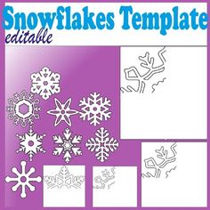 the snowflakes template is shown in purple and white, with four different shapes