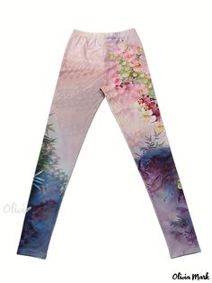 Olivia Mark - Floral Print Skinny Leggings, Boho Elastic Waist Stretchy Leggings, Women's Clothing Stretchy Leggings, Leggings Women, Style Boho, Olivia Mark, Long Length, Jeggings, Boho Fashion, Elastic Waist, Going Out