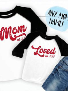 The perfect tops for you and your mini-me! These Mommy and Me tops makes the perfect set for any Mama and her littles! They make the perfect gift for Mother's Day or Valentines

Choose your top style and graphic style for the drop down menus. Reference our Top Chart to see all of the options and then make your selections from the drop down. Playful Name Print Tops For Mother's Day, Playful Tops With Name Print For Mother's Day, Fun White Tops For Mother's Day, Red Tops With Text Print For Mother's Day, Red Casual Tops For Mother's Day, Casual Red Tops For Mother's Day, Playful Crew Neck Top For Mother's Day, Fun Graphic Print Top For Mother's Day, Playful White Tops For Mother's Day