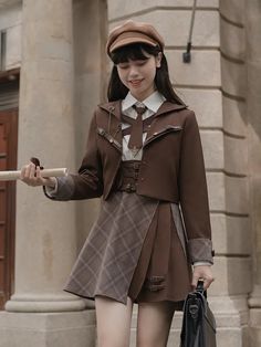 Little Detective Brown Preppy Blazer Maillard Reaction Outfits College Outfits Fall, Christmas Outfit Aesthetic, Detective Outfit, Maillard Reaction, Preppy Blazer, School Uniform Outfits, Back To School Fashion, Fall Outfits For School, Brown Outfit