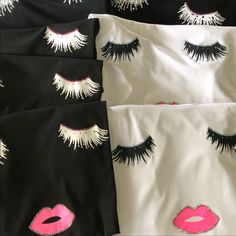 Brand New, Boutique Item Just In! See Other Listing For The Black Tees! Embellished Eyelashes And Lips With Rhinestones. Super Cute Black Or White T-Shirt With Eyelashes And Lip Design. Measurements Shown On Large Size, See Pics. See Other Listing With Black Size Small Pics Shown For Comparison. Do Not Iron Directly, Place Towel Between Iron And Tee On Low Setting Or Steam On Low Setting. Hand Wash/Gentle Cycle Cold Water. Do Not Dry In Dryer, Hang Dry Only. White Stretch T-shirt For Party, Glamorous White Tops With Rhinestones, White Top With Rhinestones For Night Out, Black Tees, Hot Pink Tops, Cropped Crewneck, Champion Shorts, Lip Designs, Concert Tees