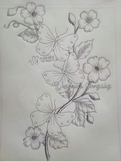 a drawing of flowers with the words happy birthday written on it's back side