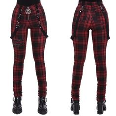 Gothic Pants Women, Summer Streetwear Women, Goth Pants, Plaid Pants Women, Gothic Pants, Tartan Pants, Punk Shirt, Mode Hippie, Streetwear Mode