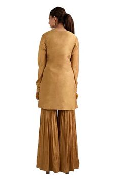 Beige straight kurta with teardrop cutwork neckline with floral zardozi embroidery and coined fringed tasseled cuffs. Comes with zardozi bordered dupatta and sharara. - Aza Fashions Churi Sleeves, Kurta Sharara Set, Kurta Sharara, Zardozi Embroidery, Women Kurta, Straight Kurta, Sharara Set, Set Women, Cut Work