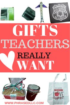 the words gifts teachers really want are overlaid with images of coffee, books and other items