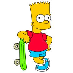 a cartoon character holding a skateboard in his hand