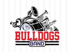 the bulldogs band logo with musical instruments