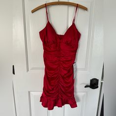 Adjustable Straps. Slight Sheen To The Fabric. New With Tags, Never Worn. Cute Party Dress For Homecoming Or The Like. Red Summer Dress With Ruched Sides, Dress For Homecoming, Cute Party Dress, Cute Dresses For Party, Ruched Mini Dress, Dresses Red, Homecoming Dresses, Red Dress, Homecoming