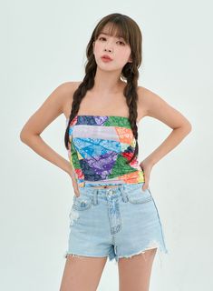 Product Detail Discover our KPOP-inspired, women's fashion collection. Perfect for festival season, this hippie-style crop top features a fun graphic print and a slim-fit tube top sleeve. Get ready to stand out in style with our unique Korean fashion line. Style : Hippie Occasion : Festival Print : Graphic Material : Polyester Sleeve : Tube top Length : Crop Fit : Slim fit Polyester 100 Color : White, Multi Color Made in Korea Model Size Height : 164cm / Top : S / Bottom : S(26 inch) .prddescrip Multicolor Hippie Crop Top, Multicolor Printed Cropped Crop Top, Multicolor Printed Cropped Top, Printed Multicolor Cropped Top, Trendy Cotton Festival Tank Top, Y2k Bandeau Crop Top For Spring, Trendy Cotton Tank Top For Festivals, Trendy Summer Bandeau Crop Top, Y2k Bandeau Tube Top For Spring