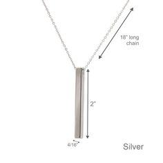 Celebrate that truly special couple with our Personalized Pillar Bar Necklace. This simple and modern stainless steel necklace comes in three different finishes ✓ Gold ✓ Rose Gold ✓ Silver The vertical bar pendant measures 2 x 4/16 x 4/16 and also features an 18-inch long adjustable chain. This personalized pillar bar necklace is so versatile that will compliment any personal style. Customize this gift with the couple's initials that will last a lifetime, which makes a special piece you'll treas Minimalist Stainless Steel Rectangular Pendant Necklace, Modern Stainless Steel Necklace For Anniversary, Minimalist White Gold Stainless Steel Necklace, Minimalist White Gold Bar Necklace For Anniversary, Minimalist Personalized Stainless Steel Necklace, Minimalist Silver Bar Necklace For Anniversary, Minimalist Silver Engraved Bar Necklace, Minimalist Engraved Silver Bar Necklace, Minimalist Stainless Steel Necklace For Gifting