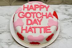 a birthday cake with the words happy gotha day hattie on it sitting on a table