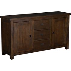 the sideboard is made from wood and has three drawers on one side, with two doors